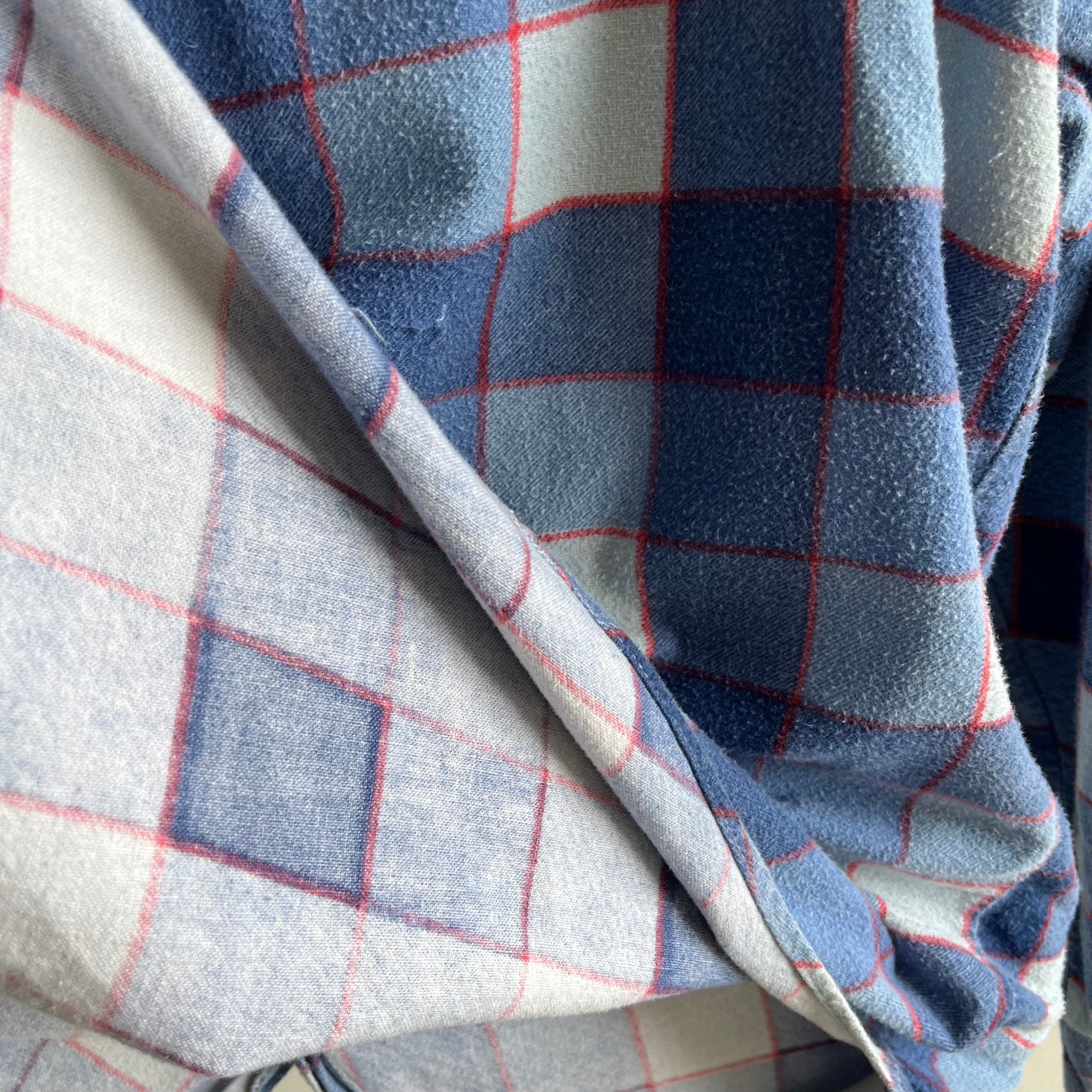 1970s Kings Road by Sears Lightweight Flannel with Cuff Tear