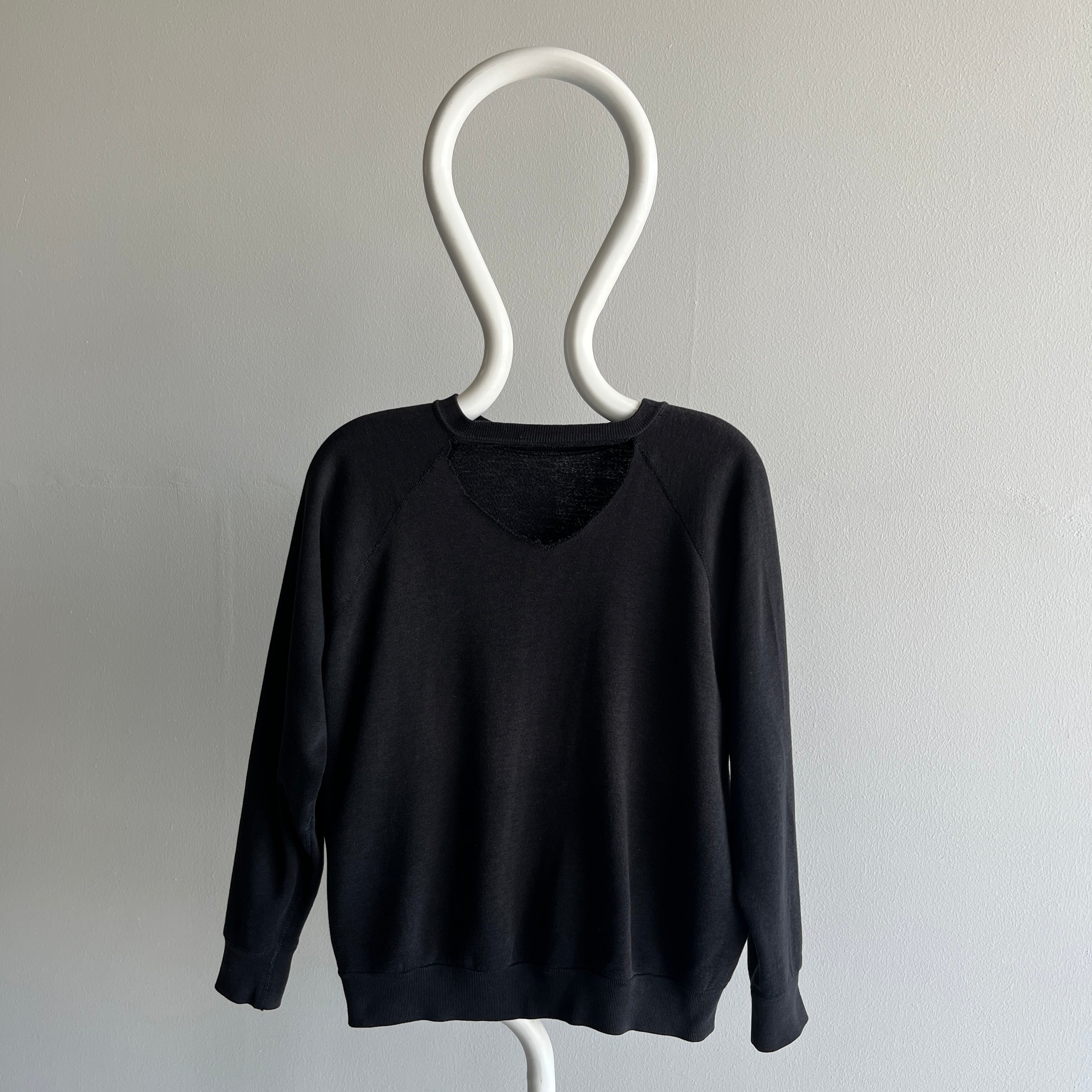 1980s DIY Cut Chest Blank Black Sweatshirt