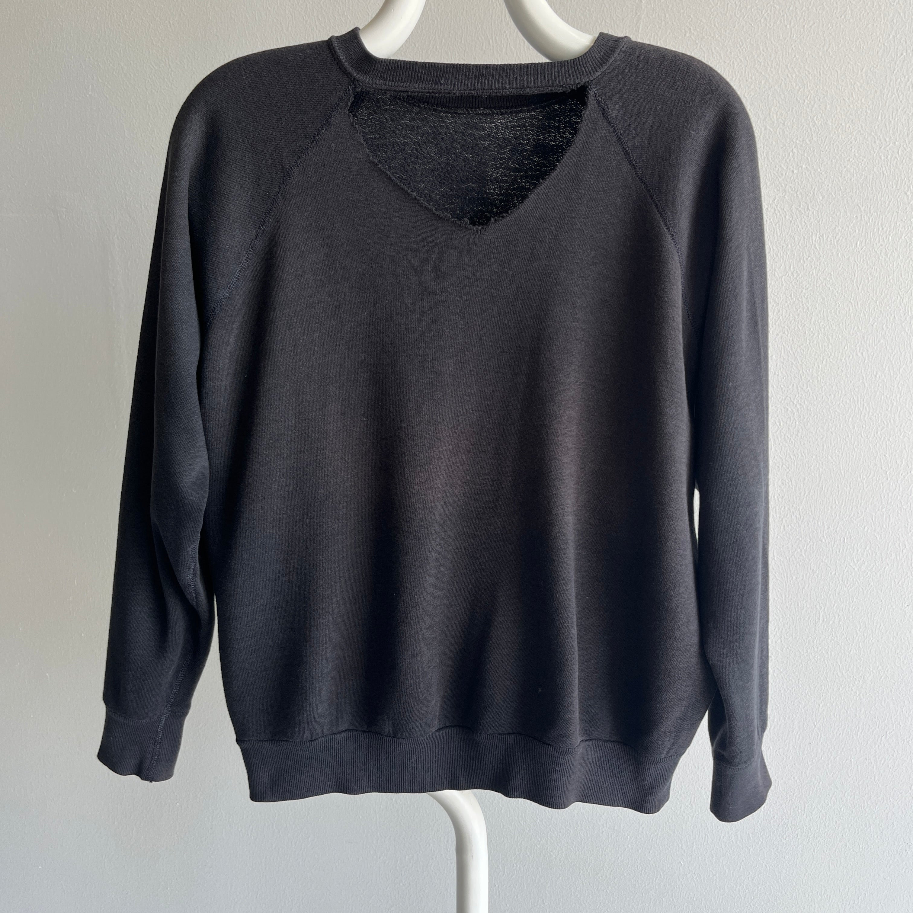 1980s DIY Cut Chest Blank Black Sweatshirt