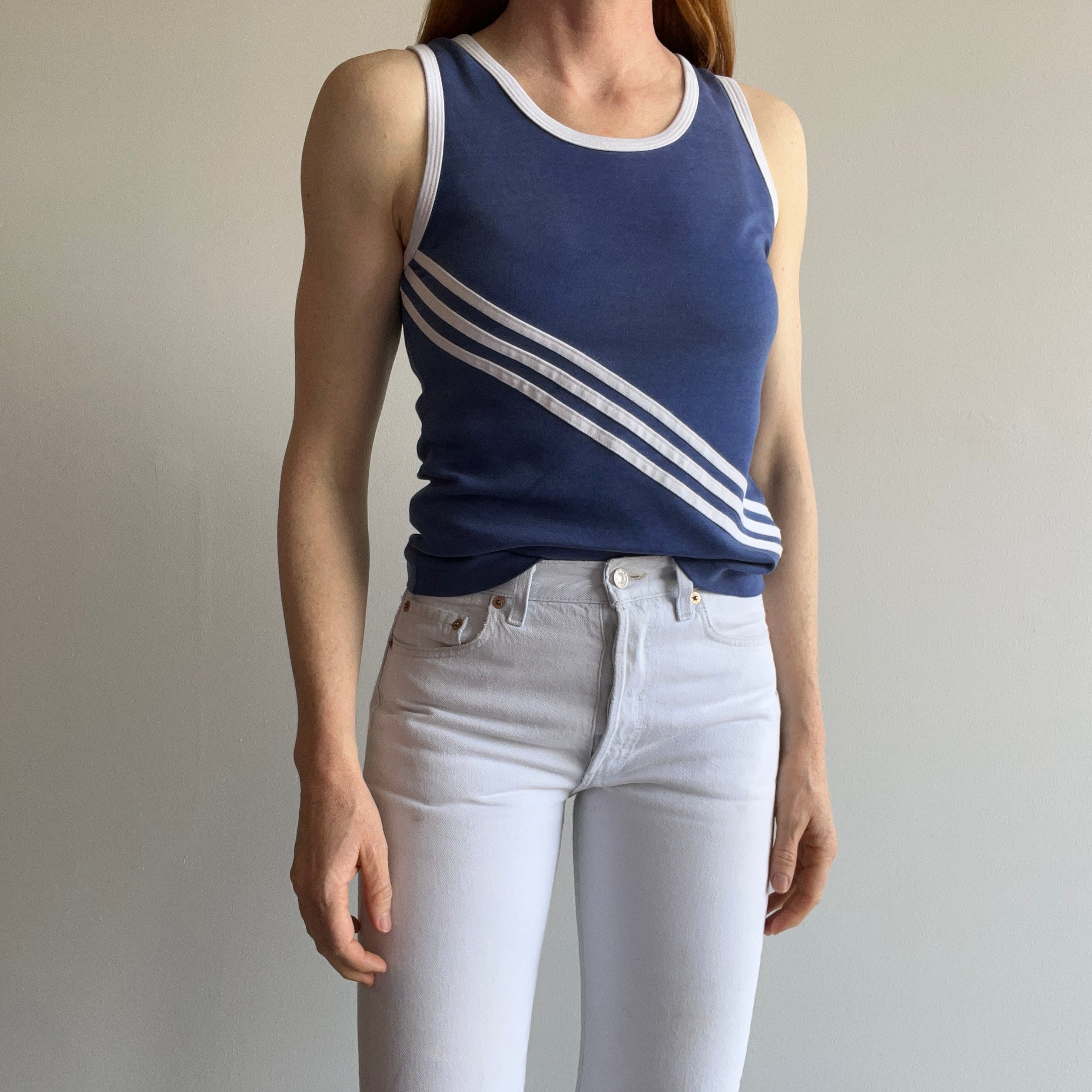 1980s Triple Stripe Fitted Tank Top - THIS