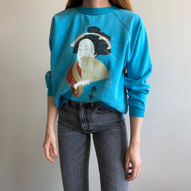 1980s DIY Geisha Painted Sweatshirt