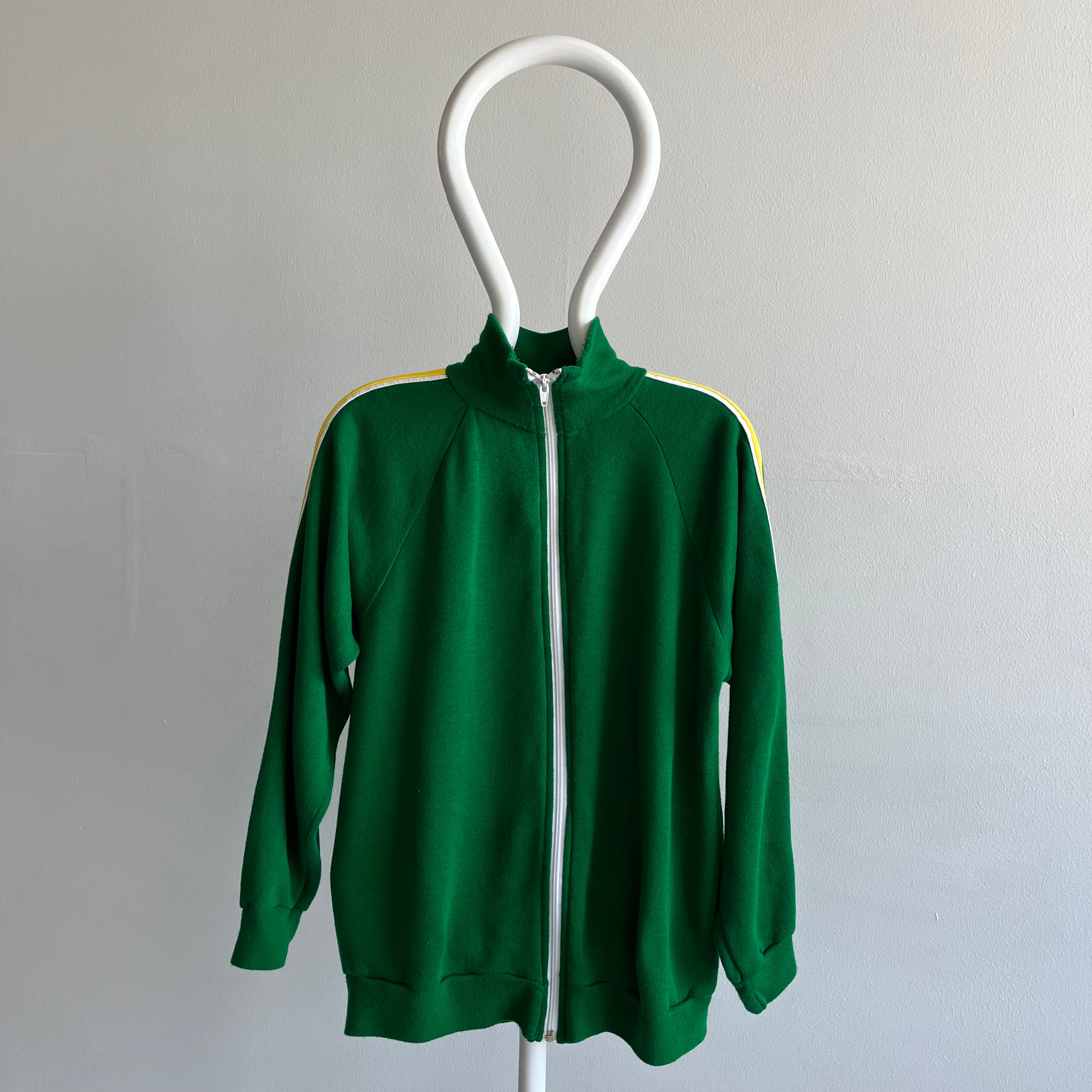 1970s Kelly Green Super Soft Side Striped Zip Up by Warm UP