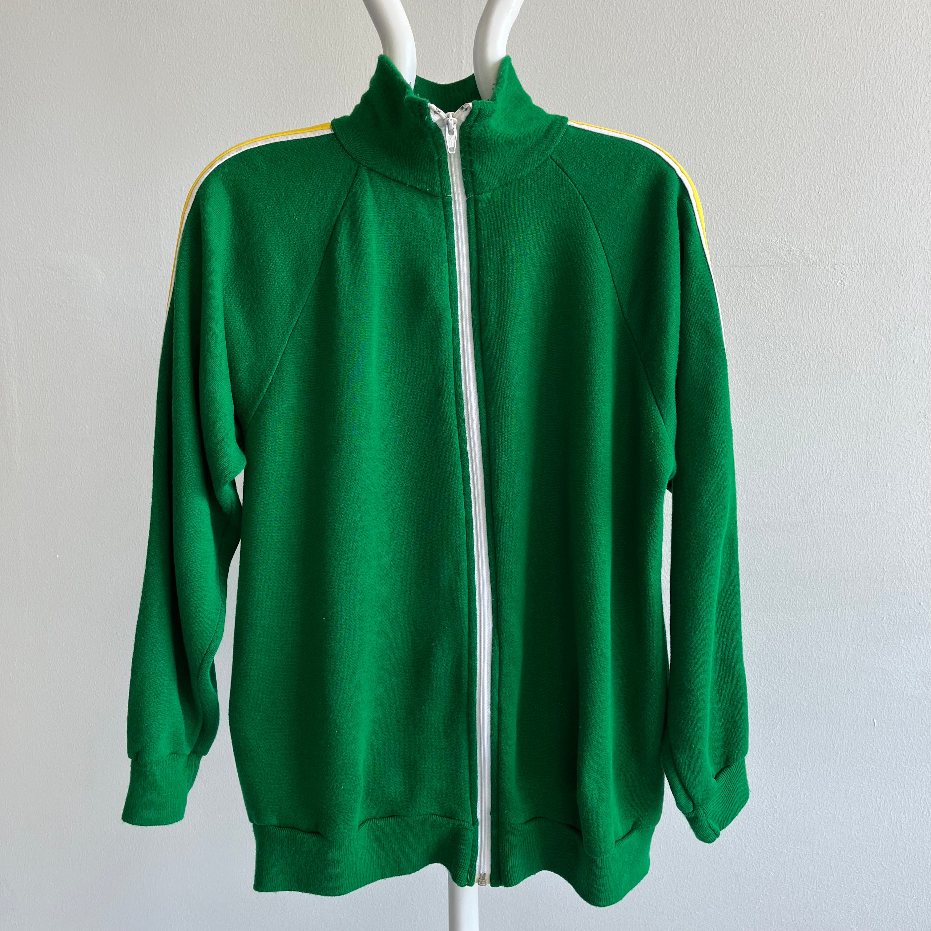 1970s Kelly Green Super Soft Side Striped Zip Up by Warm UP