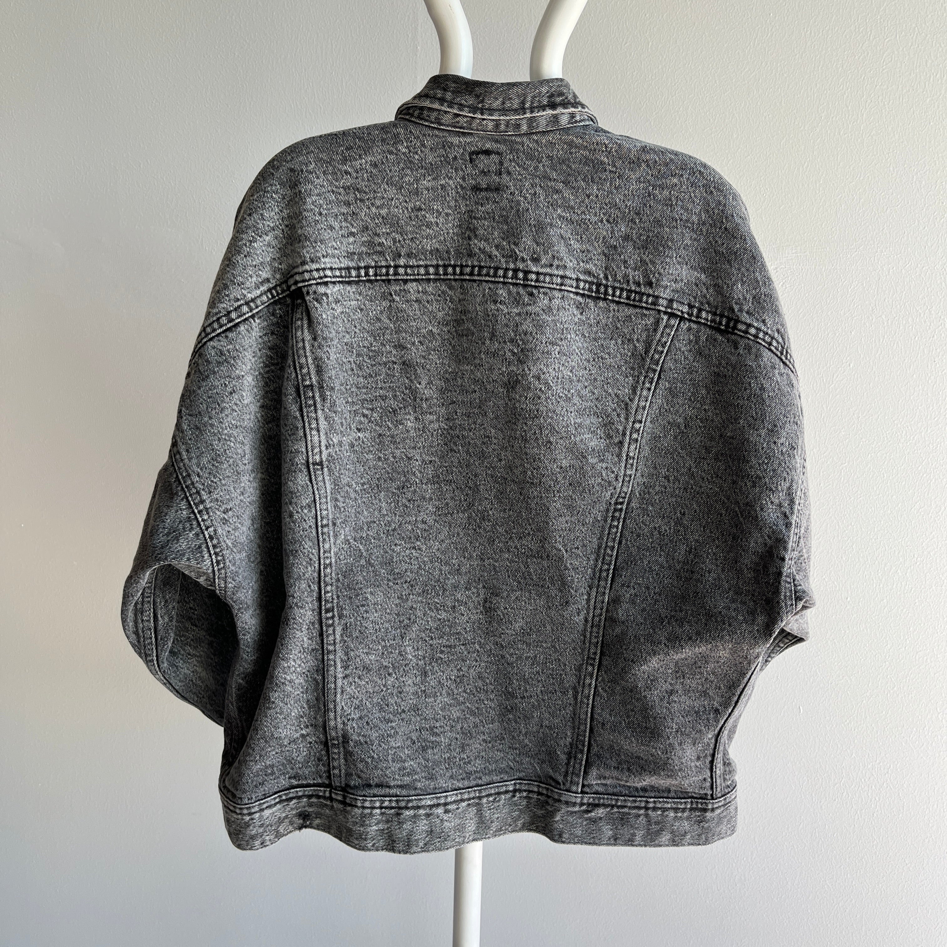 1980s Dolman Sleeve Black Denim Jean Jacket by Lee