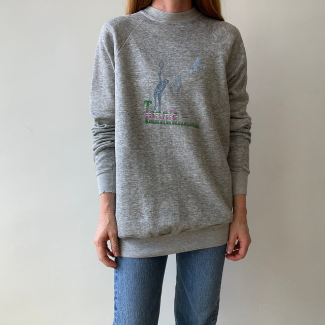 1980s Tennis Embroidered Sweatshirt - Martha Stewart Style