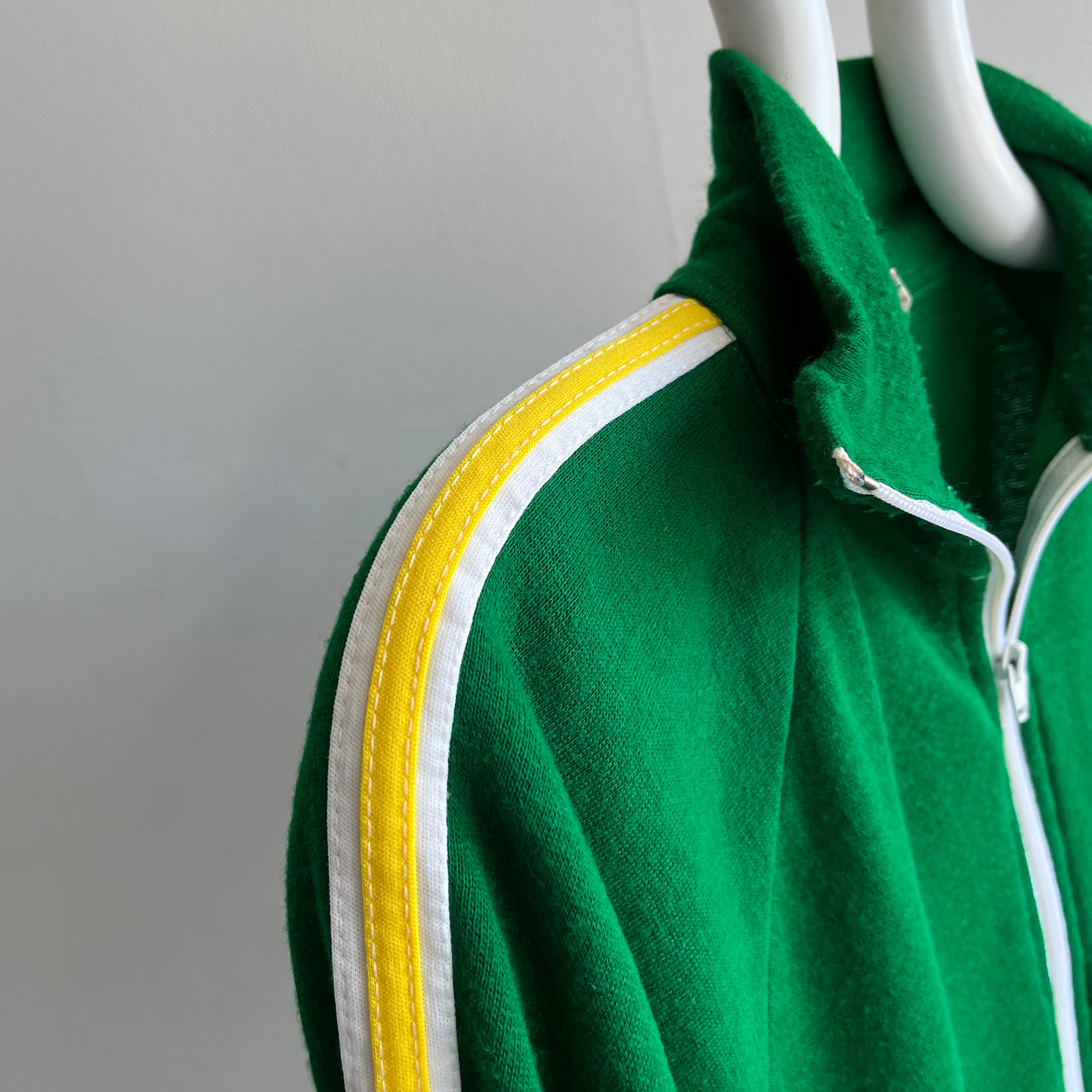 1970s Kelly Green Super Soft Side Striped Zip Up by Warm UP