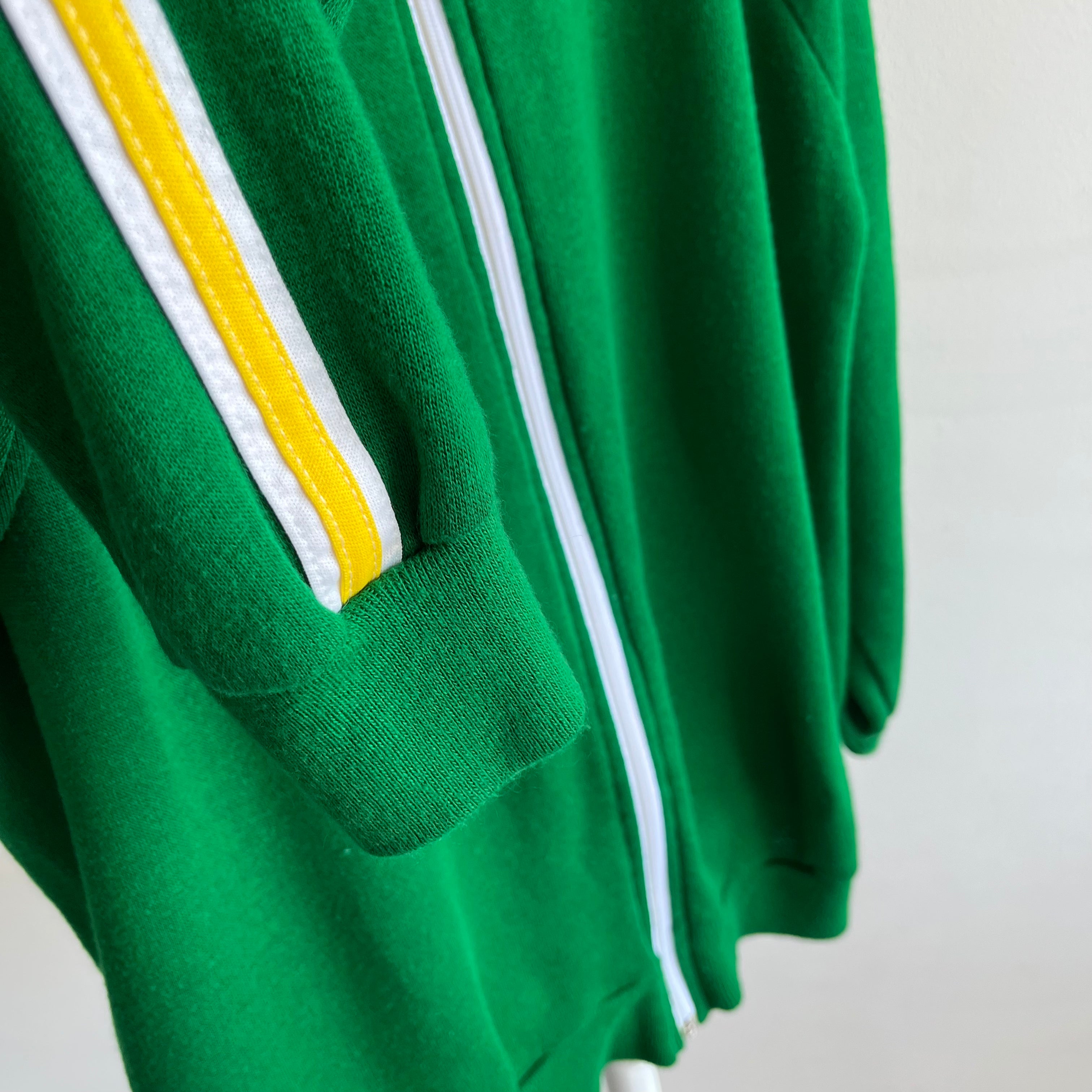 1970s Kelly Green Super Soft Side Striped Zip Up by Warm UP