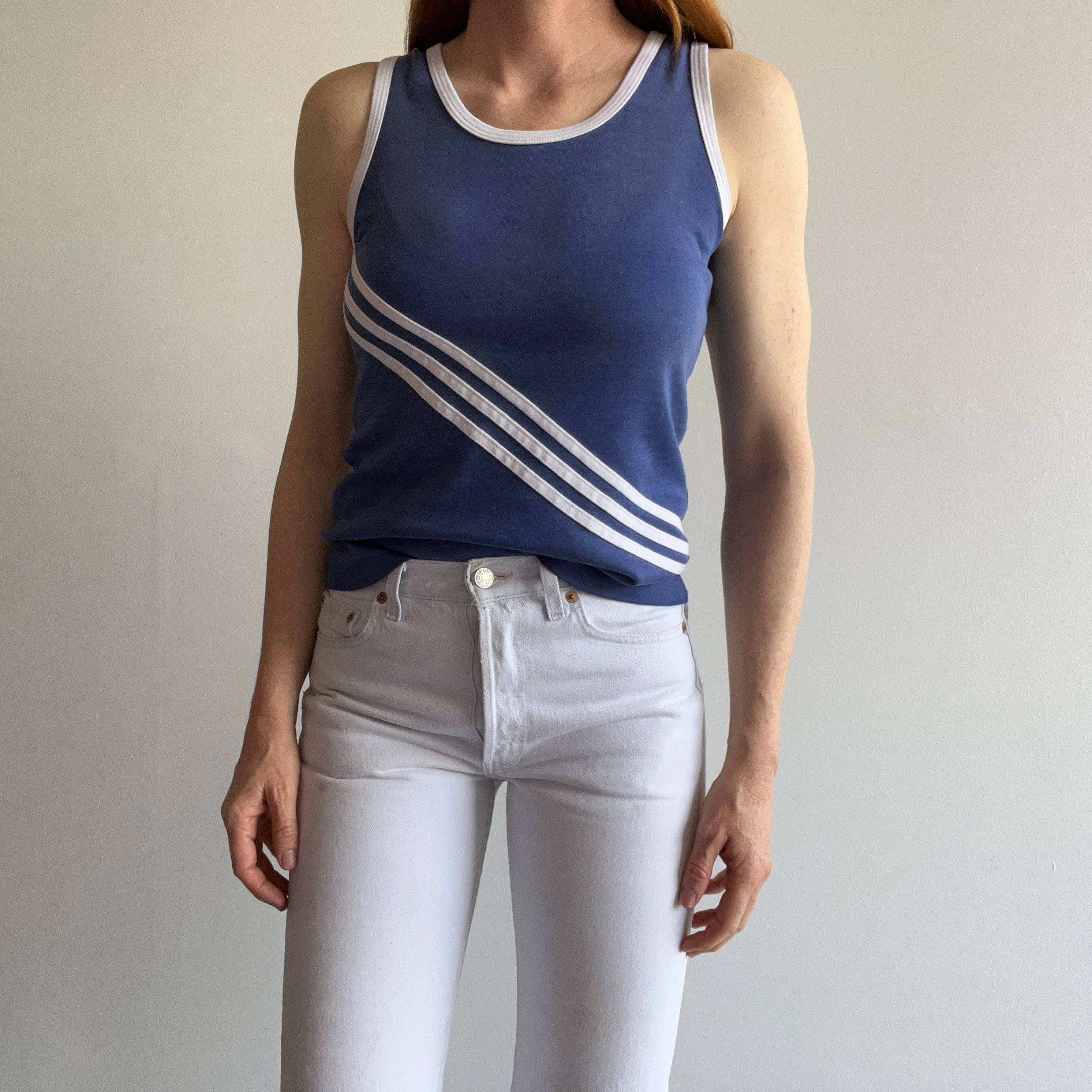 1980s Triple Stripe Fitted Tank Top - THIS
