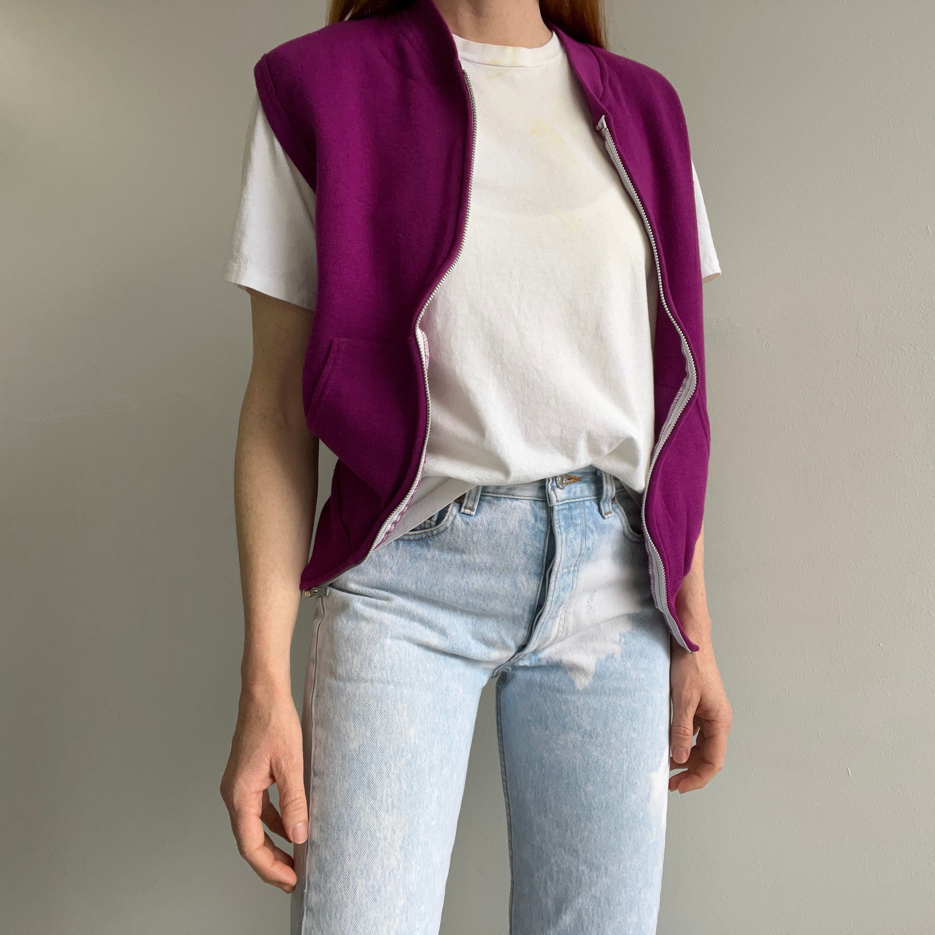 1980s Purple Zip Up Warm Up Vest by Sportswear
