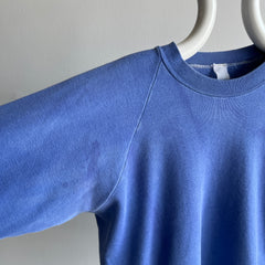 1970s Incredible Shorter Long Sleeve Bleach and Sun Faded Periwinkle Sweatshirt