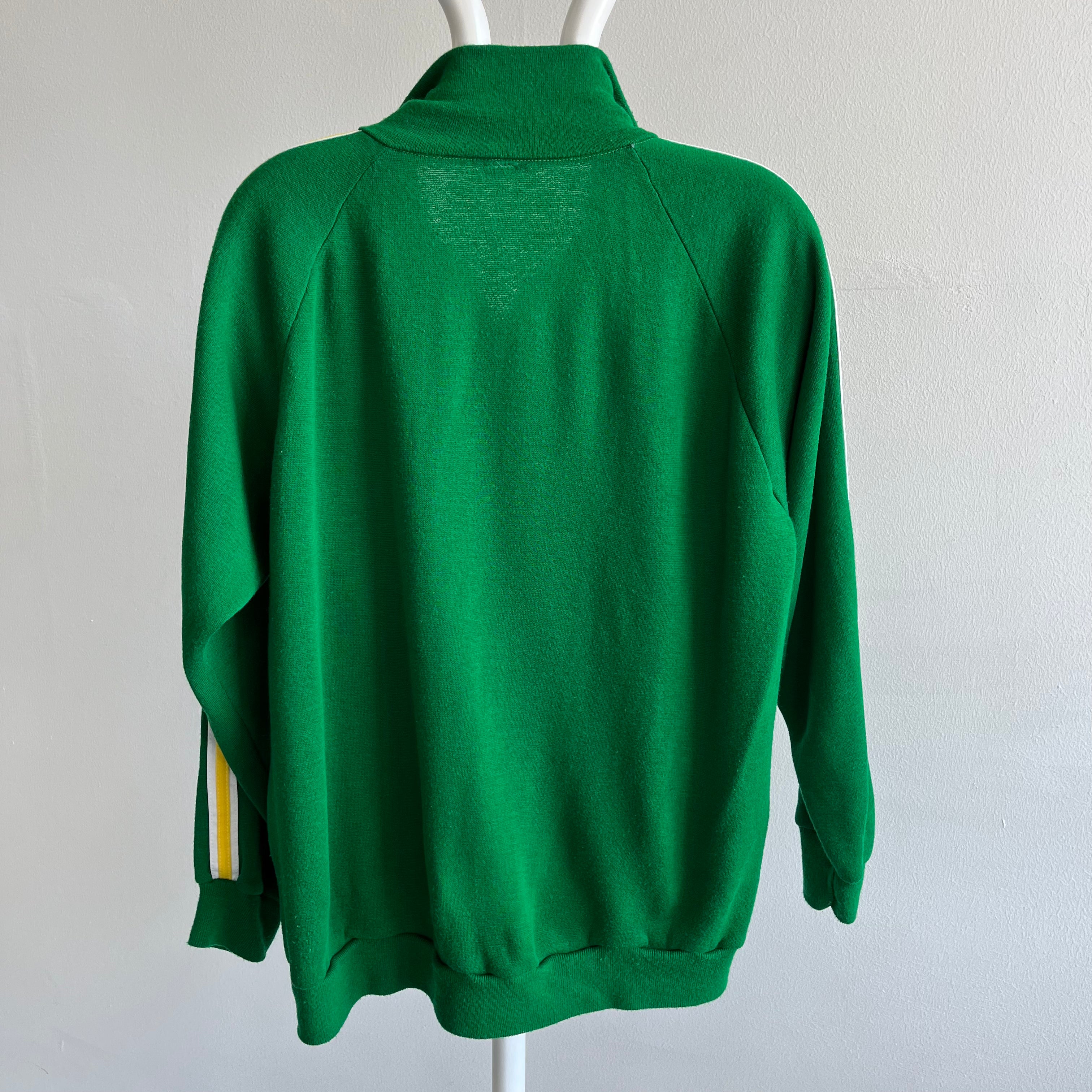 1970s Kelly Green Super Soft Side Striped Zip Up by Warm UP