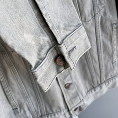 1980s Light Gray Bleach Stained Sasson Denim Jean Jacket - USA Made