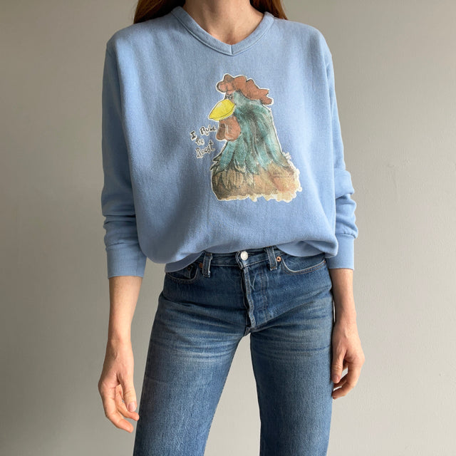 1970s I Rule The Roost(er) V-Neck Sweatshirt