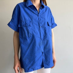 1980s French Workwear Blue Chore Shortsleeve Blouse - THIS!