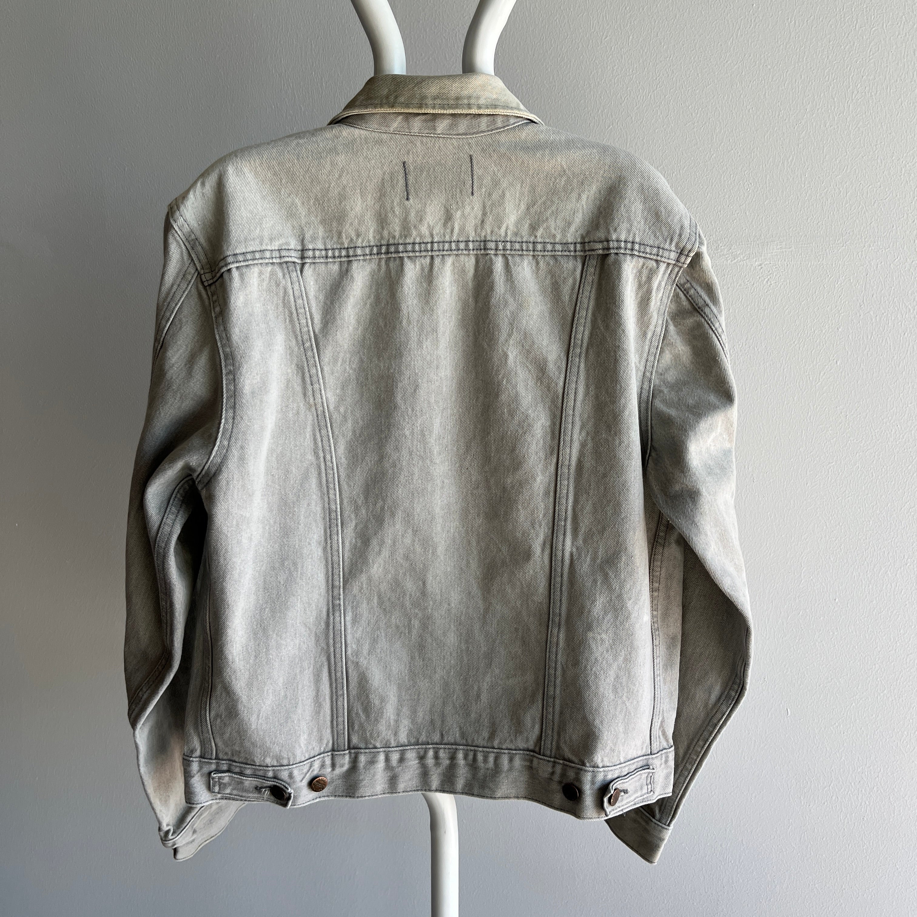 1980s Light Gray Bleach Stained Sasson Denim Jean Jacket - USA Made