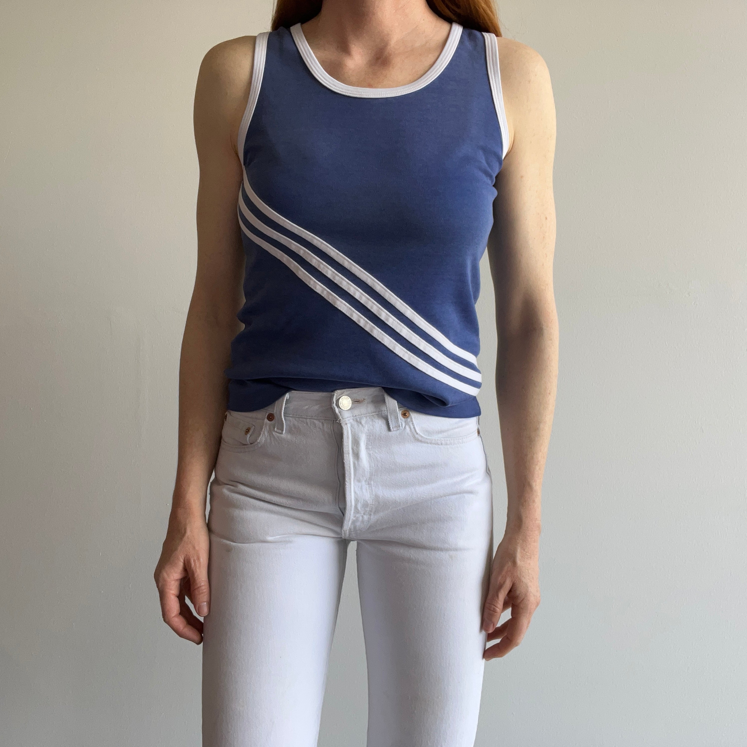 1980s Triple Stripe Fitted Tank Top - THIS