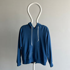 1980s Soft, Thin and Slouchy Bleach Stained Blue Hoodie - !!!!