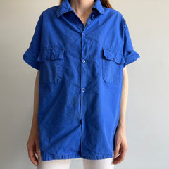 1980s French Workwear Blue Chore Shortsleeve Blouse - THIS!