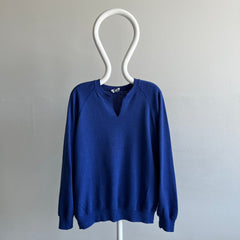 1980/1990s Blank Blue Raglan by Lee Brand with DIY Neck