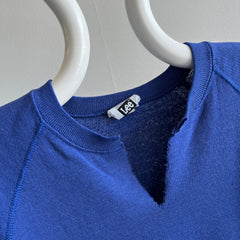 1980/1990s Blank Blue Raglan by Lee Brand with DIY Neck