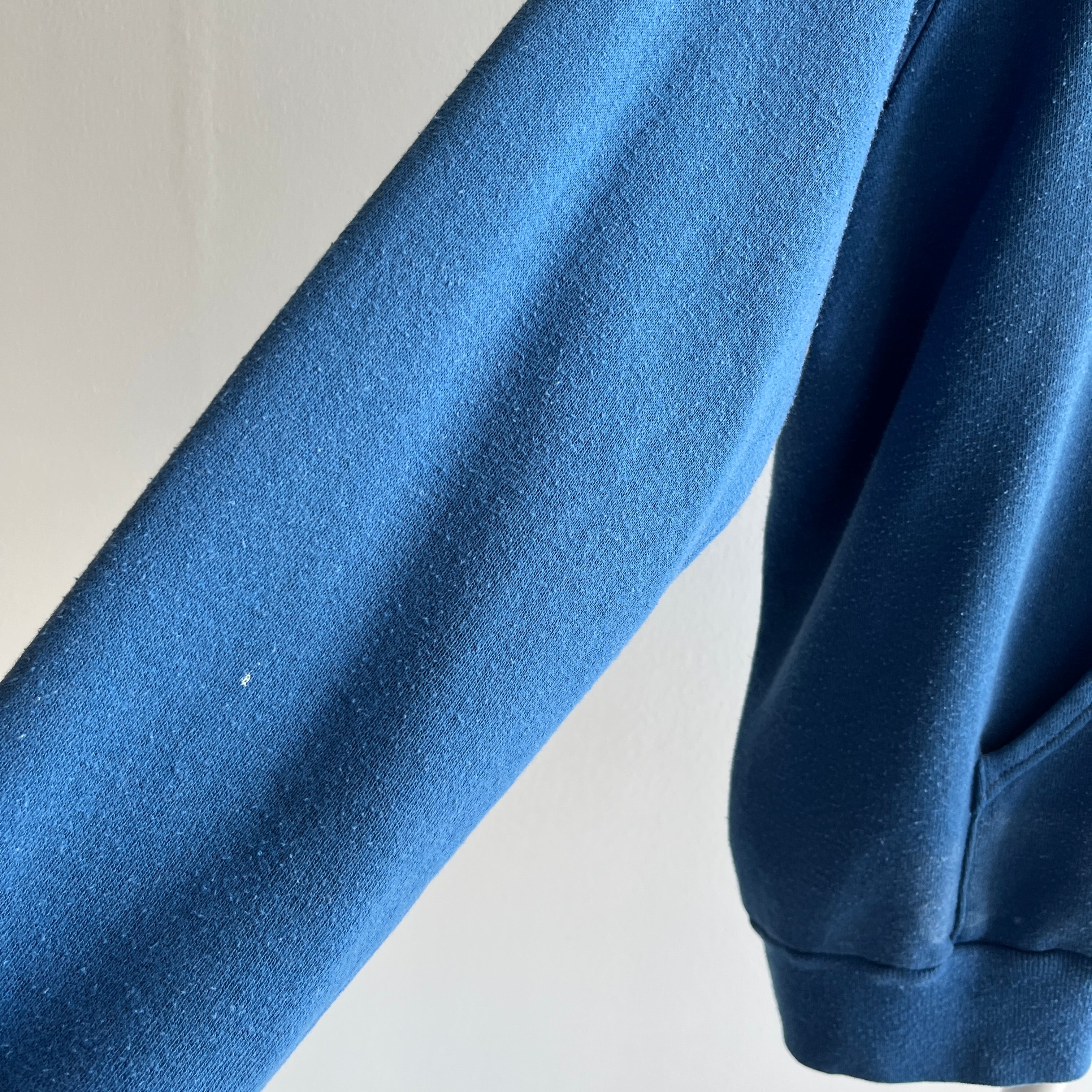 1980s Soft, Thin and Slouchy Bleach Stained Blue Hoodie - !!!!