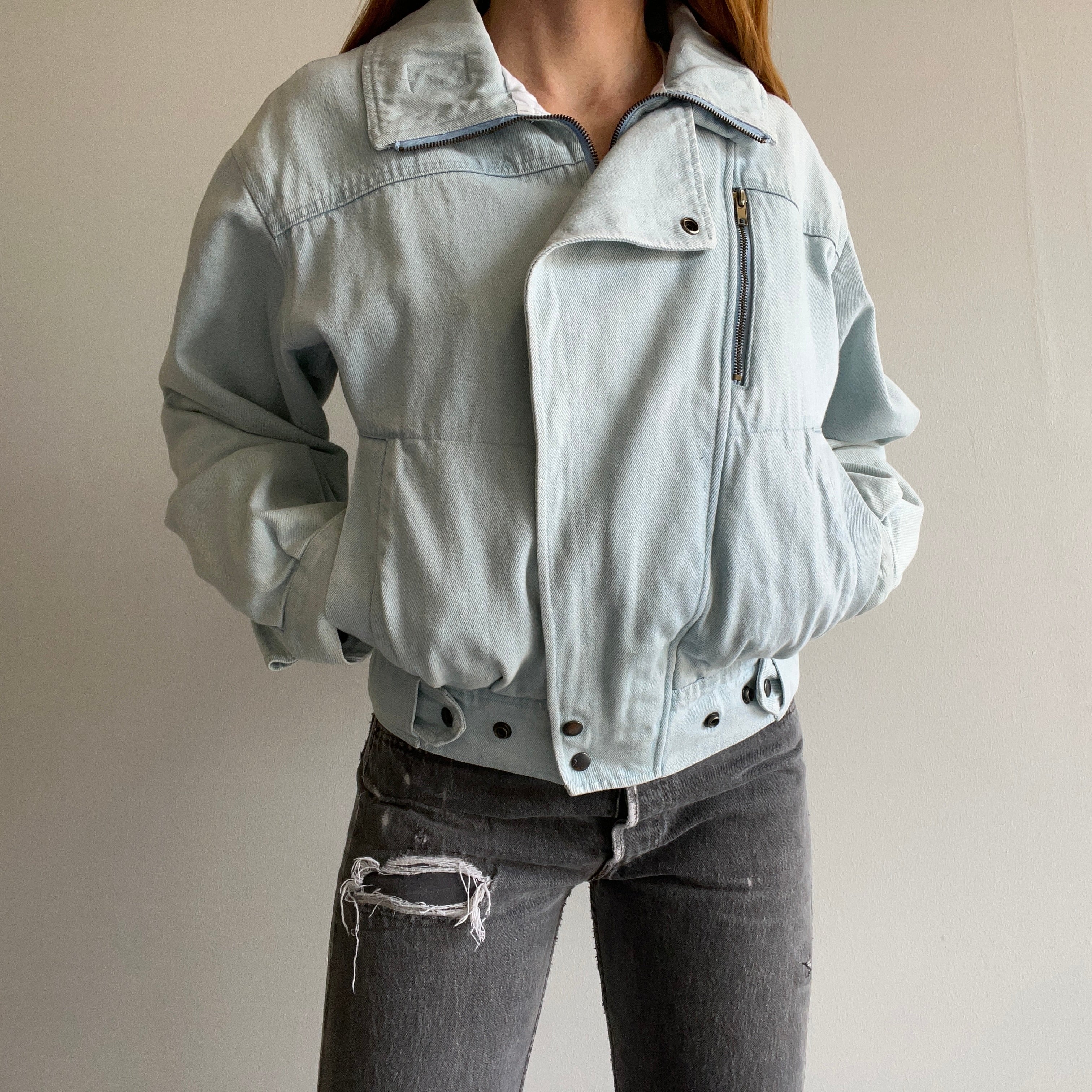 1990s Cotton Lined Biker Denim Jacket - Personal Collection