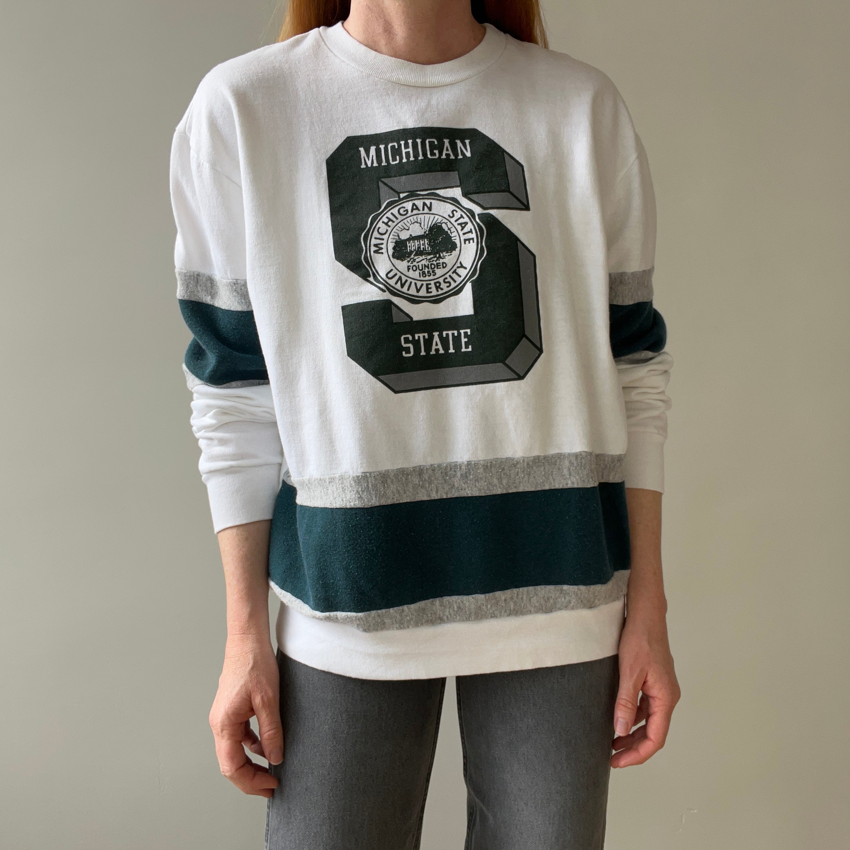 1980s Color Block Michigan State Sweatshirt - Classic