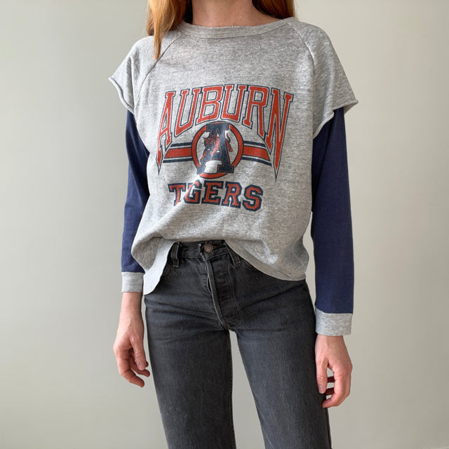 1980s Twofer Auburn Super Thin and Tattered Built In Long Sleeve Warm Up Sweatshirt