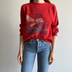 1980s Thrashed Ocean Pacific Waffle Knit Graphic Surf Sweatshirt/Shirt