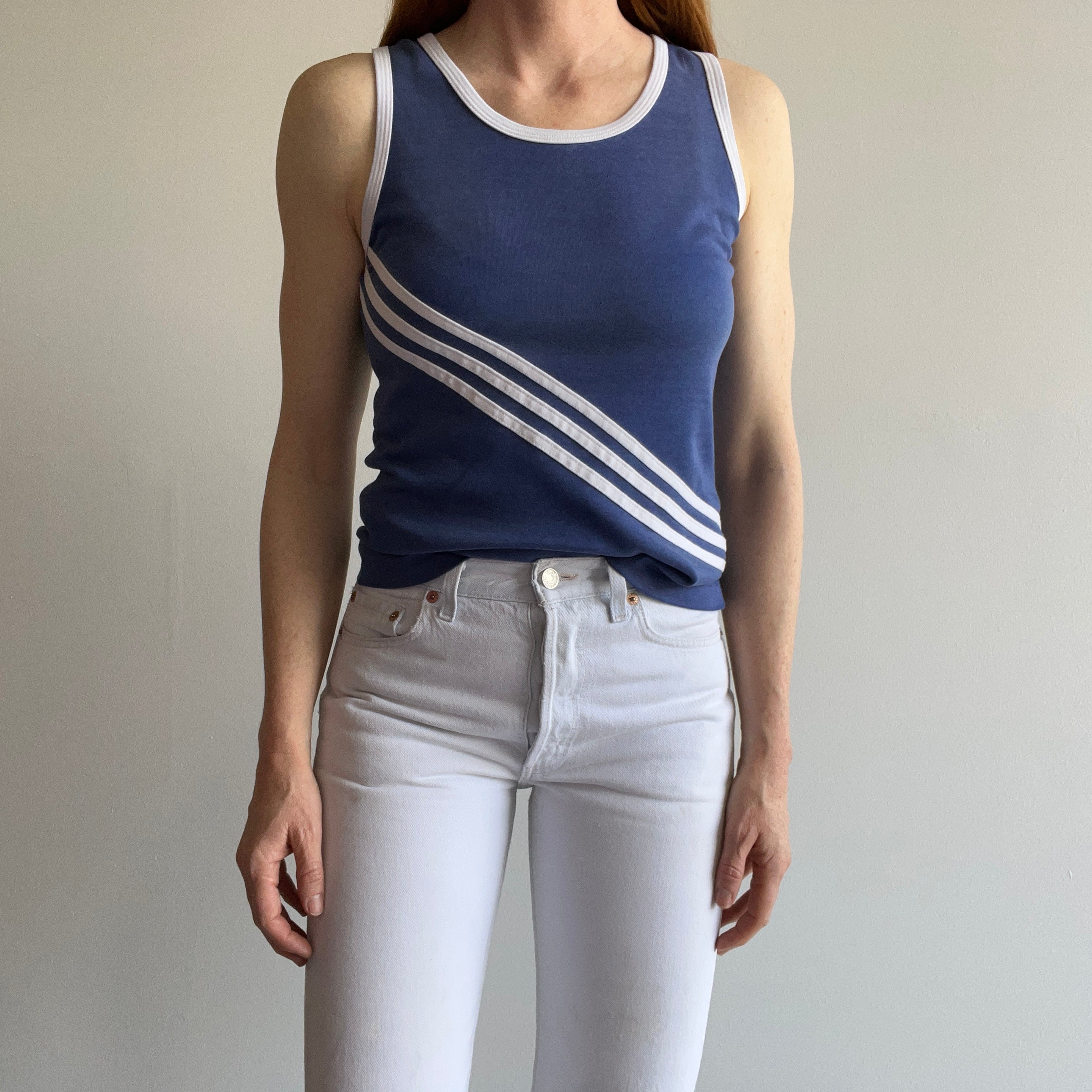 1980s Triple Stripe Fitted Tank Top - THIS