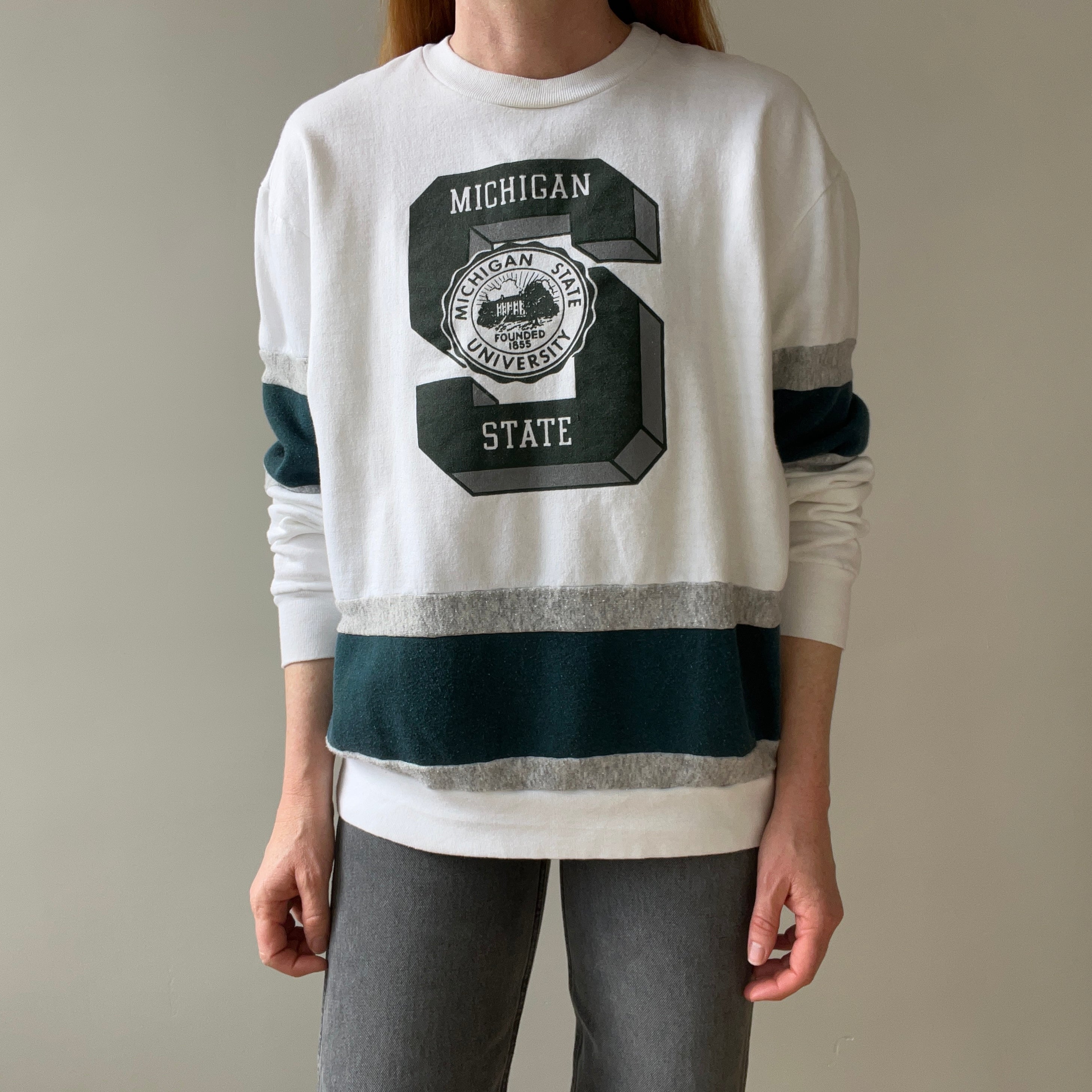 1980s Color Block Michigan State Sweatshirt - Classic