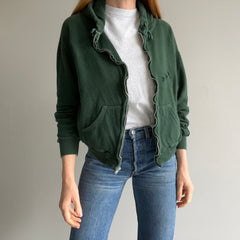 1970s Cotton!!! Waffle Lined Dark Green Beat Up Hoodie - Smaller Size