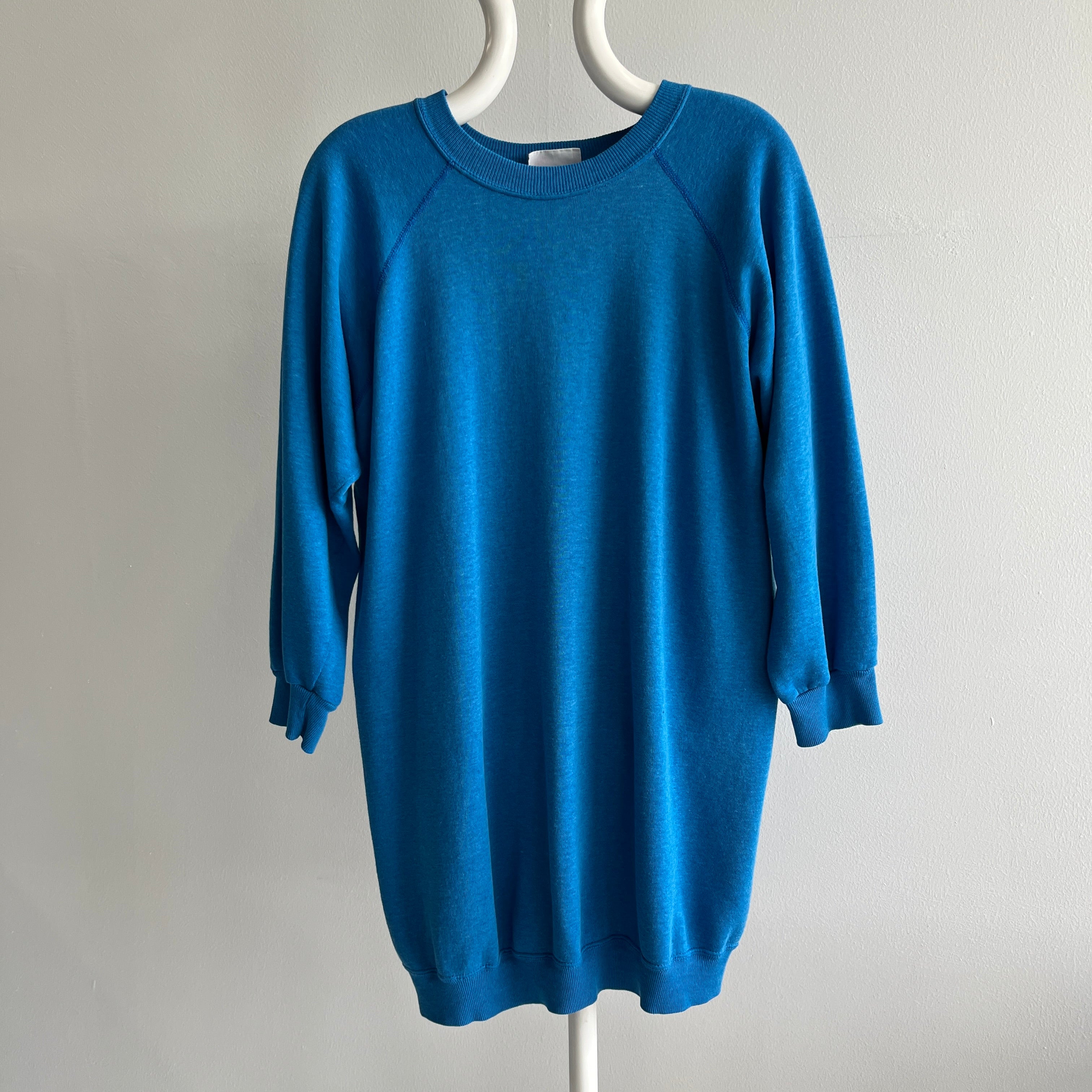 1980s Blank Blue Super Soft Sweatshirt Dress