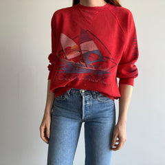 1980s Thrashed Ocean Pacific Waffle Knit Graphic Surf Sweatshirt/Shirt