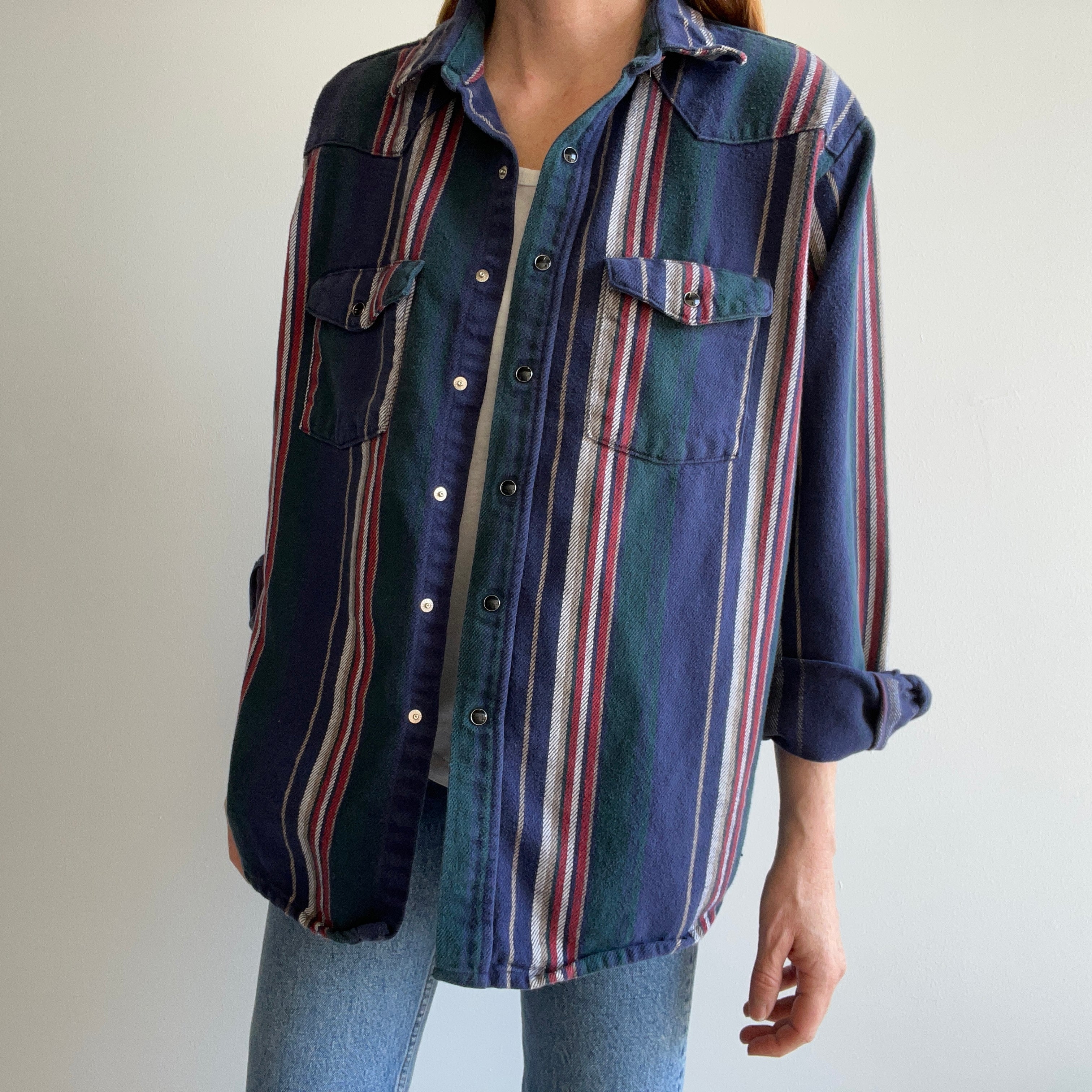 1980s Dakota Striped Cotton Cowboy Flannel