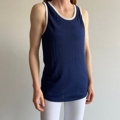 1970s Navy and White Thin and Slouchy Lovely Tank Top