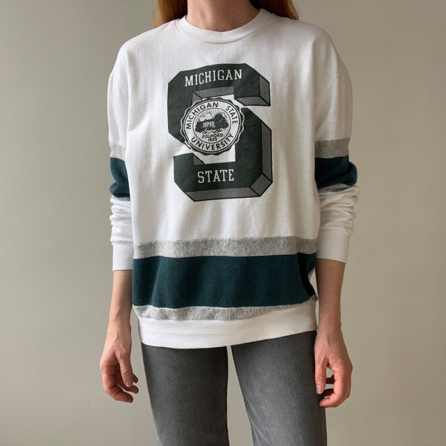 1980s Color Block Michigan State Sweatshirt - Classic