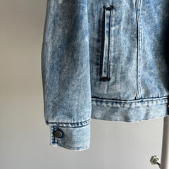 1980s Acid Wash Epic Chest Pocket Snap Denim Jacket with Bleach Staining