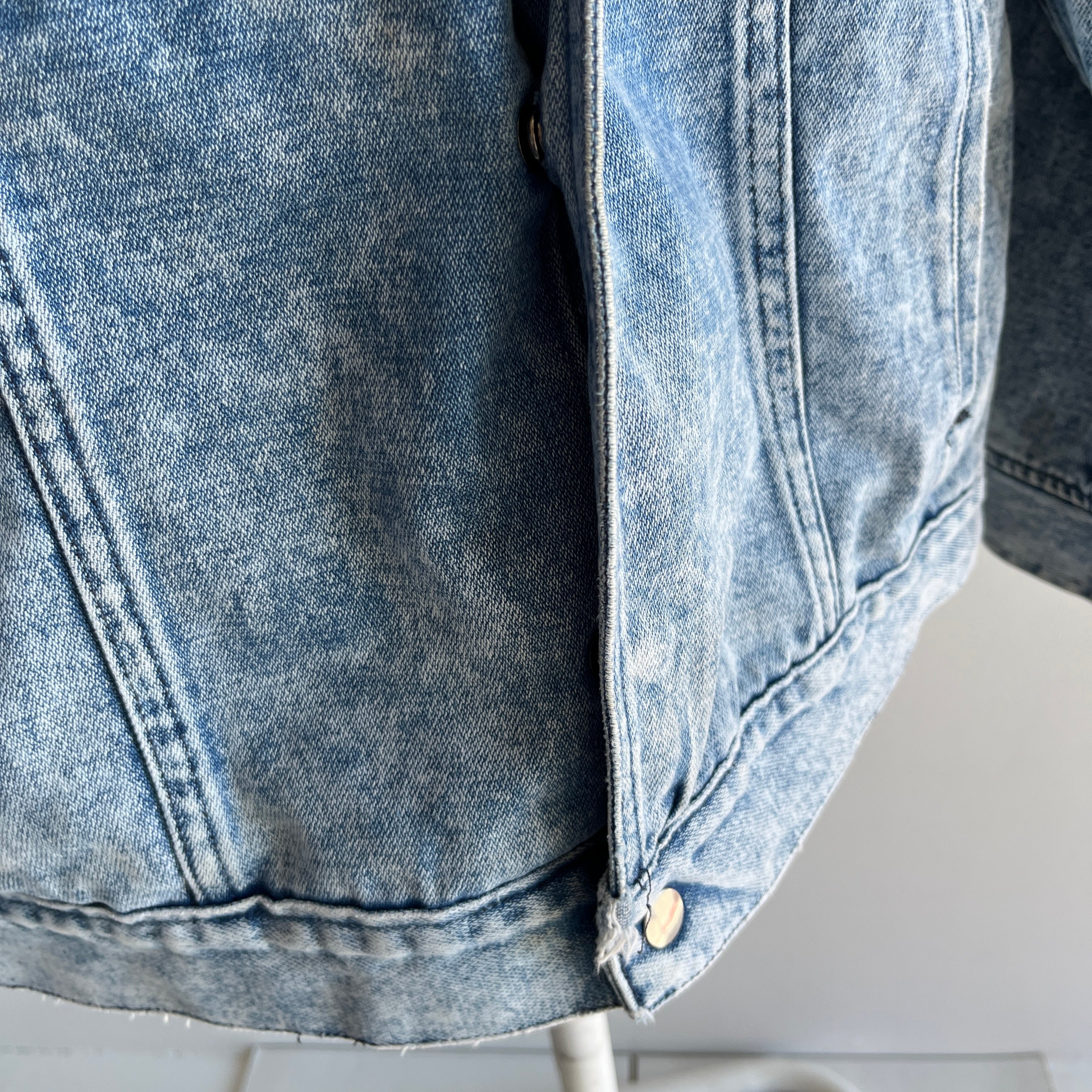 1980s Acid Wash Epic Chest Pocket Snap Denim Jacket with Bleach Staining