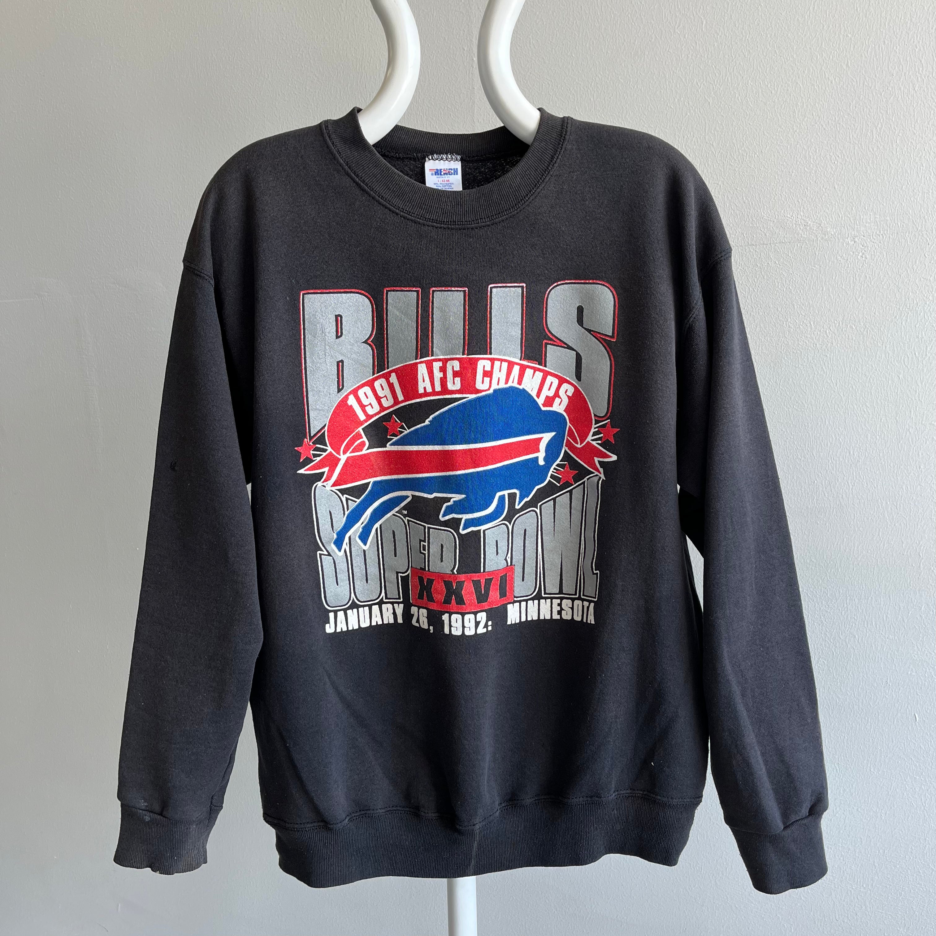 Vtg 1990 1991 Buffalo Bills AFC Champions T-Shirt Blue L 90s Super