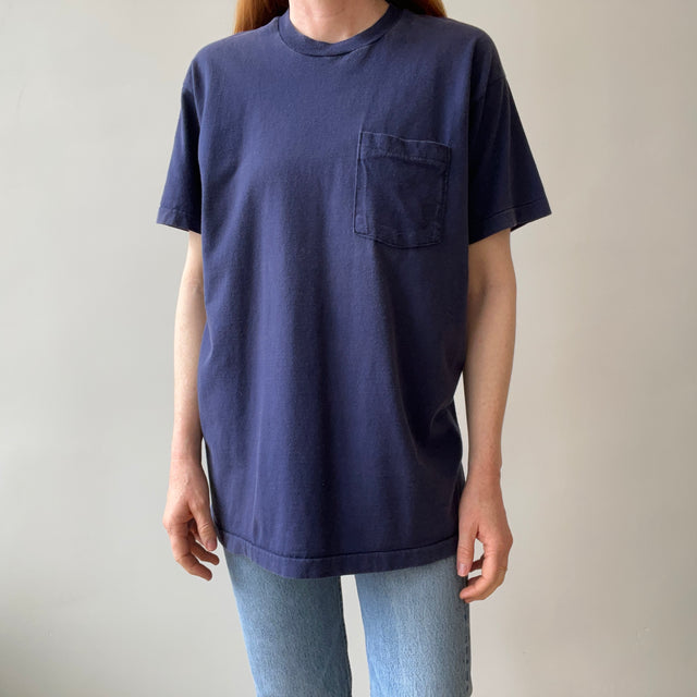 1990s Navy Pocket T-Shirt - Cotton