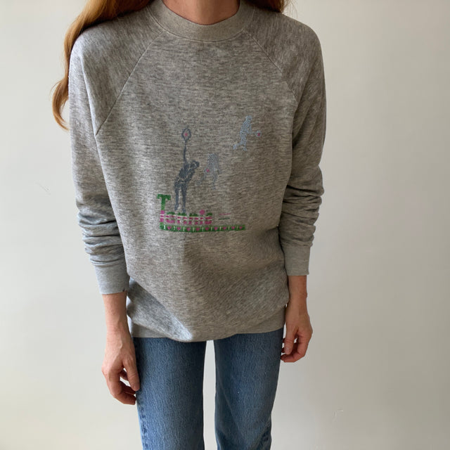 1980s Tennis Embroidered Sweatshirt - Martha Stewart Style