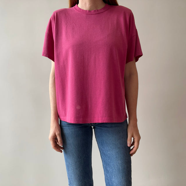 1980s Bleach Stained Hot Pink with Shoulder Pads Slouchy T-Shirt