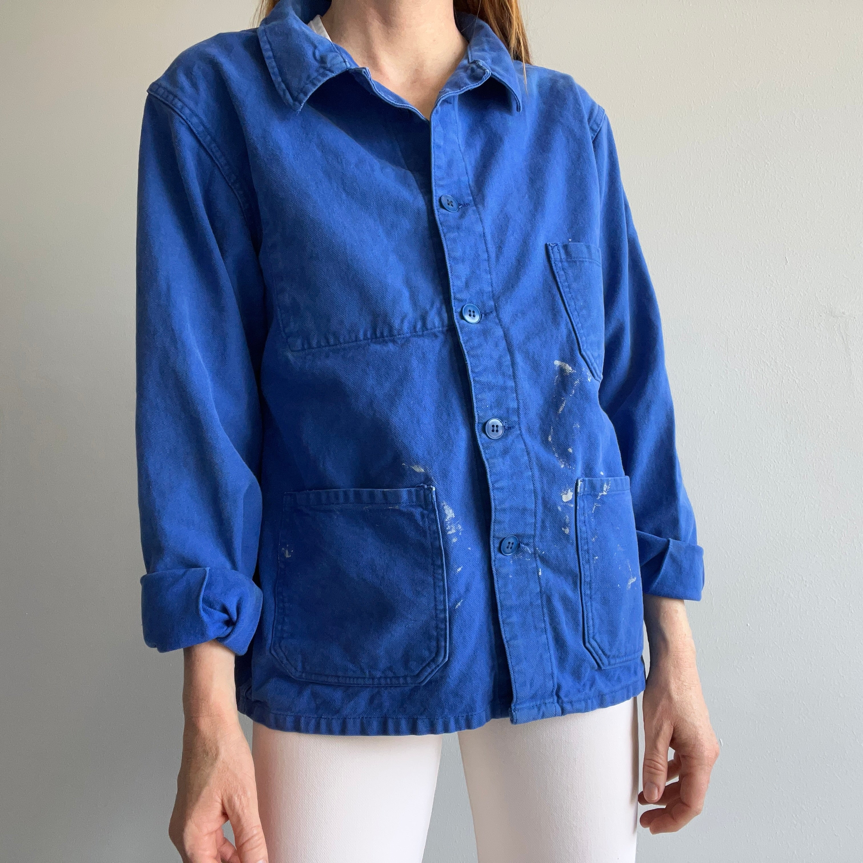 1970s Soft and Stained French Workwear Chore Coat
