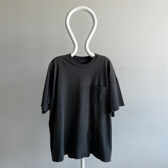 1990s Sun Faded Blank Black Cotton Pocket T-Shirt