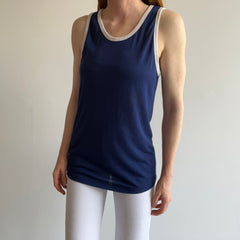 1970s Navy and White Thin and Slouchy Lovely Tank Top