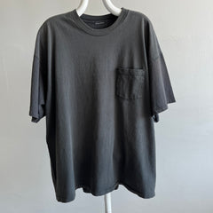 1990s Sun Faded Blank Black Cotton Pocket T-Shirt