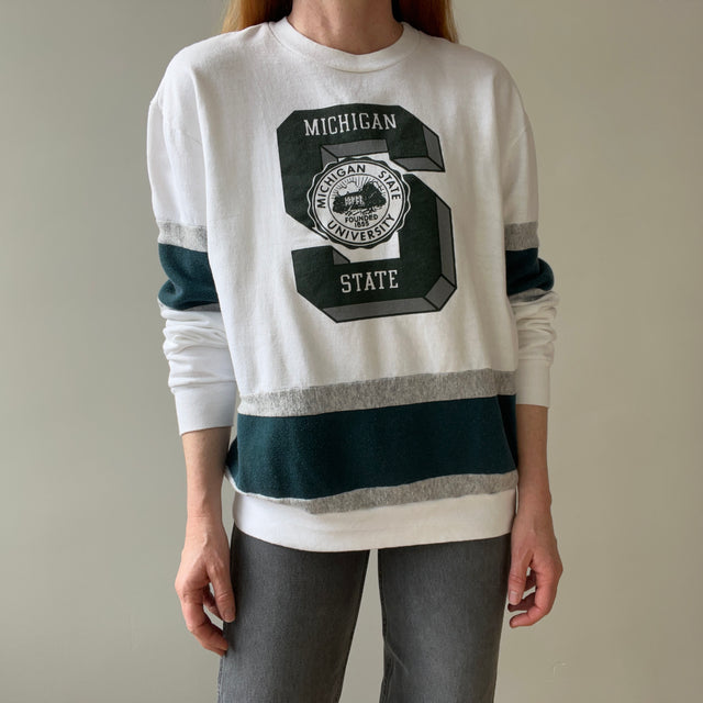 1980s Color Block Michigan State Sweatshirt - Classic