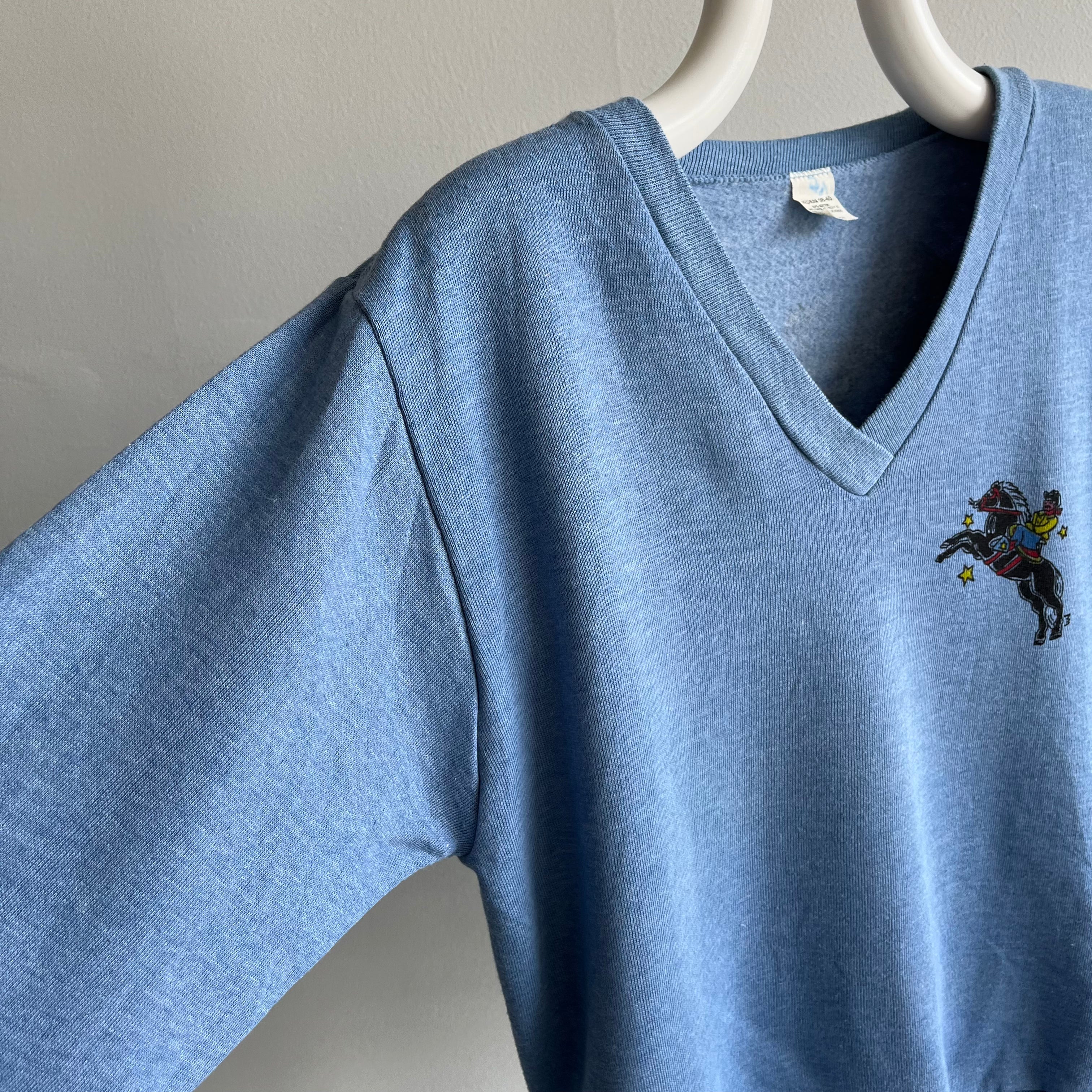 1980s Cowboy V-Neck Sweatshirt - NEVER WORN