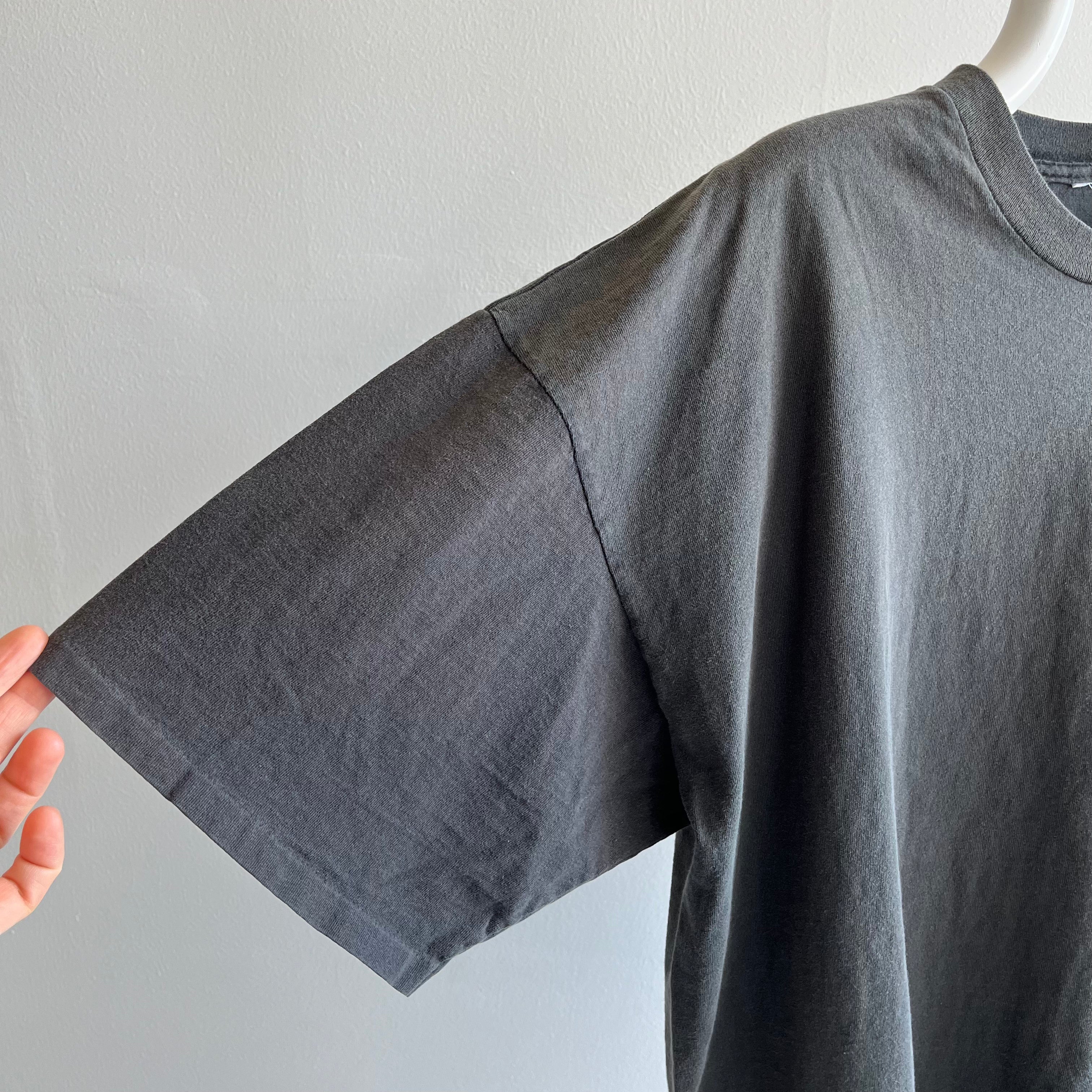 1990s Sun Faded Blank Black Cotton Pocket T-Shirt